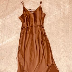 Long satin cami dress with tie